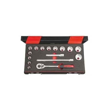 Holex 16 Pc 1/2 inch Drive Socket Set, 12 pt, 10 mm to 34 mm, 637718 12 637718 12